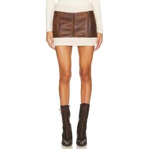 Lovers And Friends 'Luanne' Brown Faux Leather Mini Skirt Size M - NWT